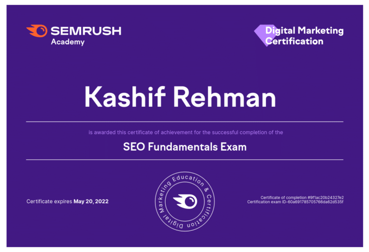 Semrush SEO Fundamentals Certificate - Kashif Rehman