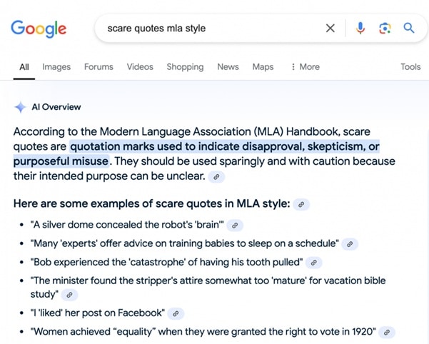 Google AI Overview example in search results