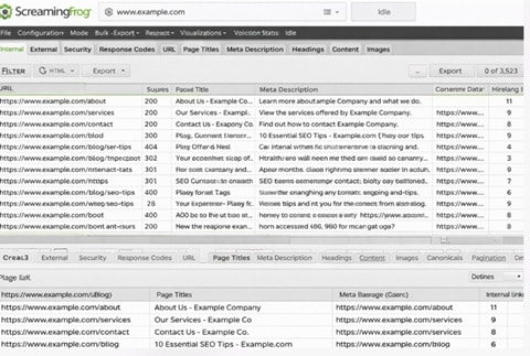 Screaming Frog Crawl Report example