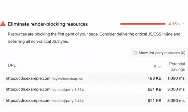 Eliminate render-blocking resources warning in PageSpeed