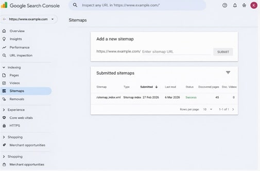 Sitemap submitted in Google Search Console