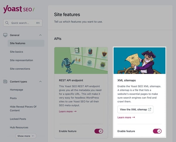 Yoast SEO plugin sitemap settings